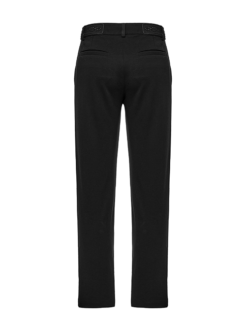 Simple Black Stretch Twill Knit With Retro Three Dimensional Button Design Gothic Style Trousers