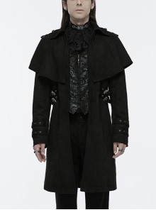 Black Comfortable Jacquard Suede Fabric Exquisite Carved Shoulder Hand-Sewn Button Design Gothic Style Cape Jacket