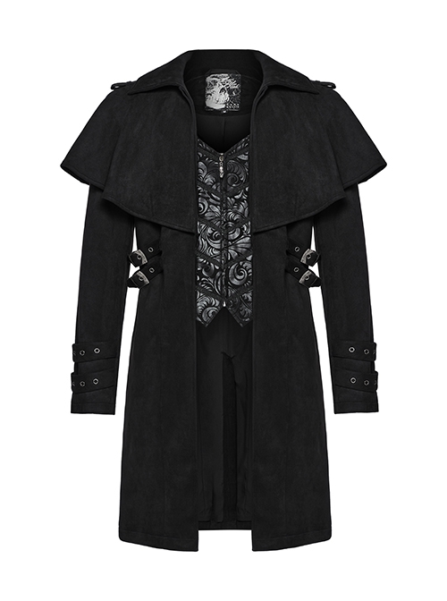 Black Comfortable Jacquard Suede Fabric Exquisite Carved Shoulder Hand-Sewn Button Design Gothic Style Cape Jacket