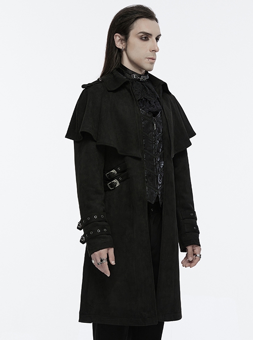 Black Comfortable Jacquard Suede Fabric Exquisite Carved Shoulder Hand-Sewn Button Design Gothic Style Cape Jacket