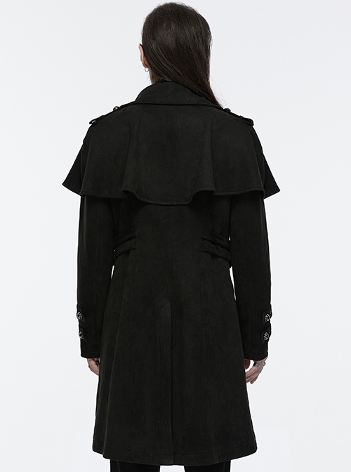 Black Comfortable Jacquard Suede Fabric Exquisite Carved Shoulder Hand-Sewn Button Design Gothic Style Cape Jacket