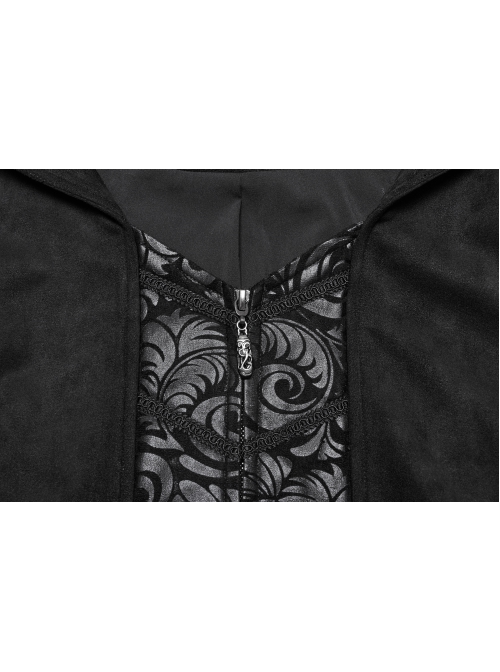 Black Comfortable Jacquard Suede Fabric Exquisite Carved Shoulder Hand-Sewn Button Design Gothic Style Cape Jacket