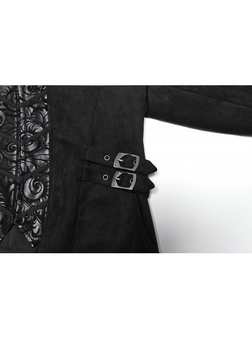 Black Comfortable Jacquard Suede Fabric Exquisite Carved Shoulder Hand-Sewn Button Design Gothic Style Cape Jacket