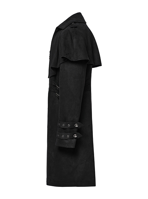 Black Comfortable Jacquard Suede Fabric Exquisite Carved Shoulder Hand-Sewn Button Design Gothic Style Cape Jacket