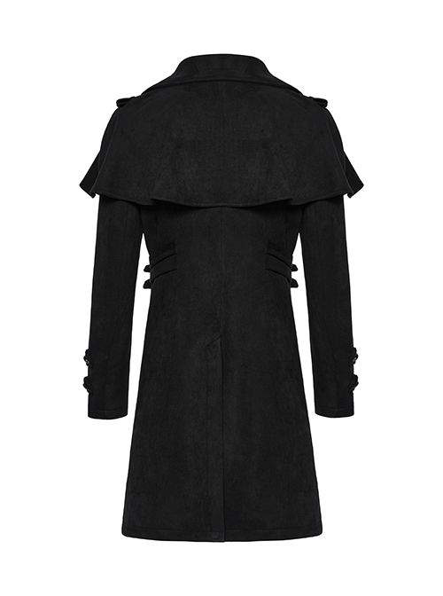 Black Comfortable Jacquard Suede Fabric Exquisite Carved Shoulder Hand-Sewn Button Design Gothic Style Cape Jacket