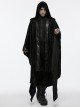 Dark Black Soft Embossed Velvet Spliced ​​With Twill Faux Leather Fabric With Irregular Spiked Hem Gothic Style Hooded Jacket