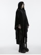 Dark Black Soft Embossed Velvet Spliced ​​With Twill Faux Leather Fabric With Irregular Spiked Hem Gothic Style Hooded Jacket