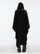 Dark Black Soft Embossed Velvet Spliced ​​With Twill Faux Leather Fabric With Irregular Spiked Hem Gothic Style Hooded Jacket