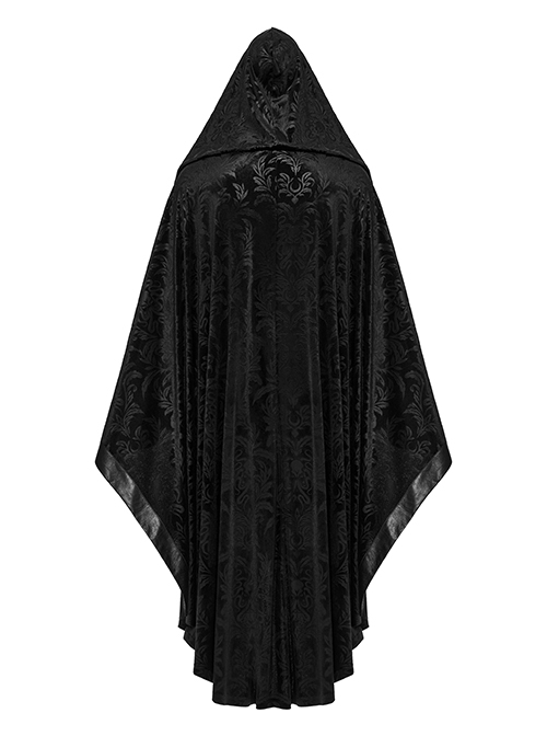 Dark Black Soft Embossed Velvet Spliced ​​With Twill Faux Leather Fabric With Irregular Spiked Hem Gothic Style Hooded Jacket