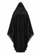 Dark Black Soft Embossed Velvet Spliced ​​With Twill Faux Leather Fabric With Irregular Spiked Hem Gothic Style Hooded Jacket