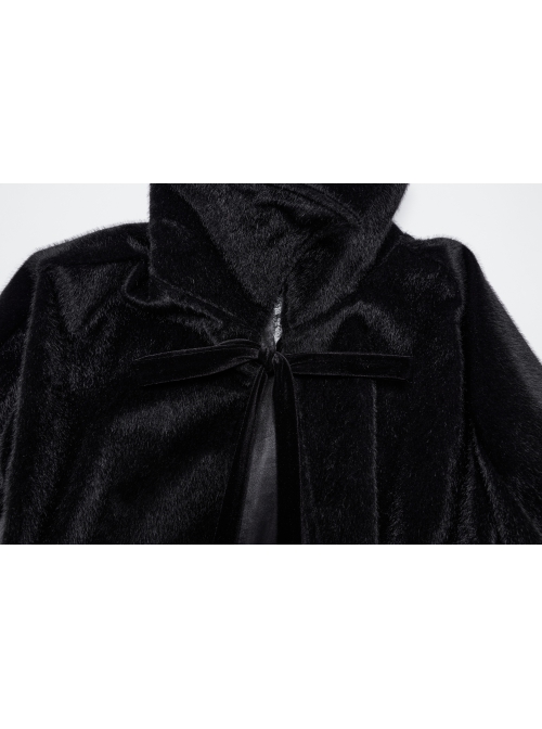 Black And Red Non Elastic Thickened Faux Fur Front Three Dimensional Bat Collar Design Gothic Style Cape