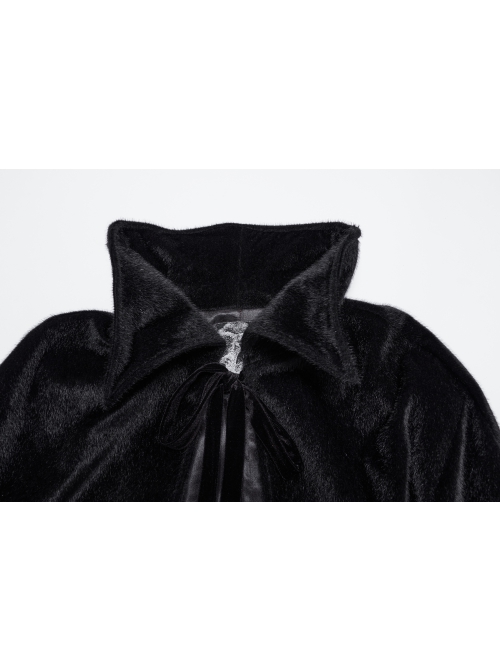 Black And Red Non Elastic Thickened Faux Fur Front Three Dimensional Bat Collar Design Gothic Style Cape