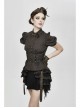 Brown Striped Short Bubble Sleeve Back Lace-Up Punk Blouse
