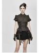 Brown Striped Short Bubble Sleeve Back Lace-Up Punk Blouse