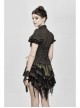 Brown Striped Short Bubble Sleeve Back Lace-Up Punk Blouse
