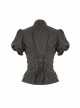 Brown Striped Short Bubble Sleeve Back Lace-Up Punk Blouse