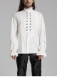 Simple White Woven Front Center Three Dimensional Pleats With Metal Buttons Embellished Gothic Style Long Sleeved Shirt