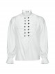 Simple White Woven Front Center Three Dimensional Pleats With Metal Buttons Embellished Gothic Style Long Sleeved Shirt