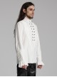 Simple White Woven Front Center Three Dimensional Pleats With Metal Buttons Embellished Gothic Style Long Sleeved Shirt