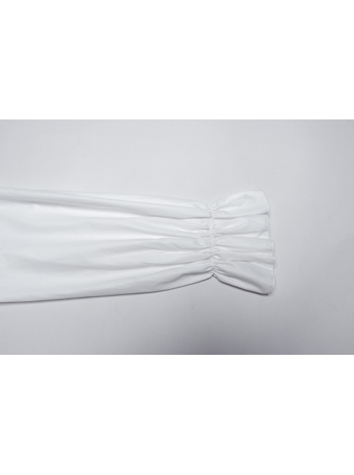 Simple White Woven Front Center Three Dimensional Pleats With Metal Buttons Embellished Gothic Style Long Sleeved Shirt
