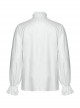 Simple White Woven Front Center Three Dimensional Pleats With Metal Buttons Embellished Gothic Style Long Sleeved Shirt
