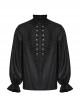 Simple Black Woven Front Center Three Dimensional Pleats With Metal Buttons Embellished Gothic Style Long Sleeved Shirt