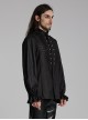 Simple Black Woven Front Center Three Dimensional Pleats With Metal Buttons Embellished Gothic Style Long Sleeved Shirt