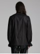 Simple Black Woven Front Center Three Dimensional Pleats With Metal Buttons Embellished Gothic Style Long Sleeved Shirt
