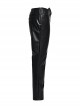 Simple Black Shiny Imitation Leather Front Center Three Dimensional Print With Rivet Embellishment Punk Style Oblique Pocket Trousers