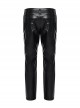 Simple Black Shiny Imitation Leather Front Center Three Dimensional Print With Rivet Embellishment Punk Style Oblique Pocket Trousers