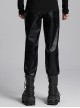 Simple Black Shiny Imitation Leather Front Center Three Dimensional Print With Rivet Embellishment Punk Style Oblique Pocket Trousers