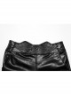 Simple Black Shiny Imitation Leather Front Center Three Dimensional Print With Rivet Embellishment Punk Style Oblique Pocket Trousers