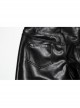 Simple Black Shiny Imitation Leather Front Center Three Dimensional Print With Rivet Embellishment Punk Style Oblique Pocket Trousers