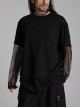 Black Fake Two Piece Knitted Patchwork Diamond Mesh Punk Style Decadent Long Sleeved T-Shirt