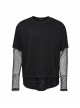 Black Fake Two Piece Knitted Patchwork Diamond Mesh Punk Style Decadent Long Sleeved T-Shirt