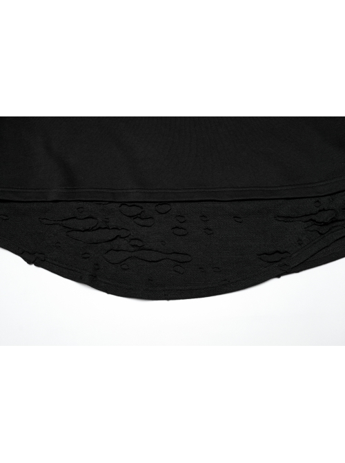 Black Fake Two Piece Knitted Patchwork Diamond Mesh Punk Style Decadent Long Sleeved T-Shirt