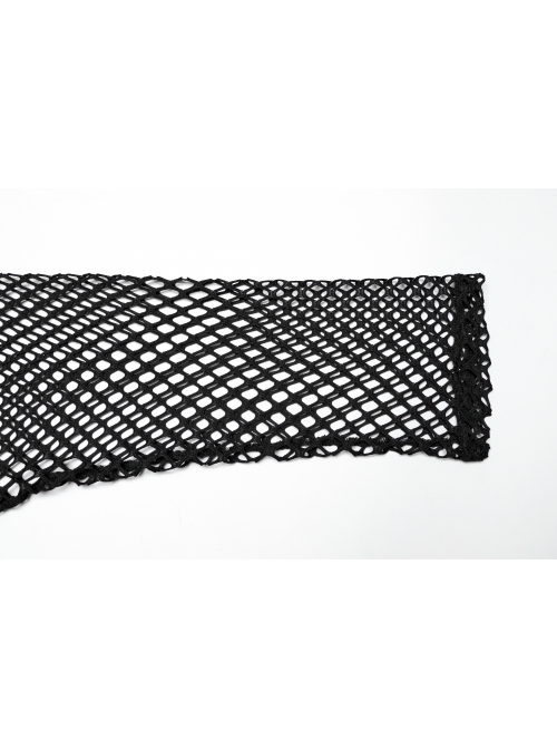 Black Fake Two Piece Knitted Patchwork Diamond Mesh Punk Style Decadent Long Sleeved T-Shirt