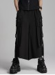 Black Non Stretch Twill Woven Side Personalized Loop Pocket Design Punk Style Loose Cropped Pants
