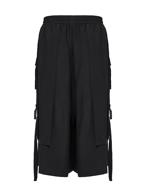 Black Non Stretch Twill Woven Side Personalized Loop Pocket Design Punk Style Loose Cropped Pants