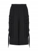 Black Non Stretch Twill Woven Side Personalized Loop Pocket Design Punk Style Loose Cropped Pants
