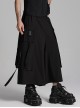 Black Non Stretch Twill Woven Side Personalized Loop Pocket Design Punk Style Loose Cropped Pants