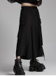 Black Non Stretch Twill Woven Side Personalized Loop Pocket Design Punk Style Loose Cropped Pants