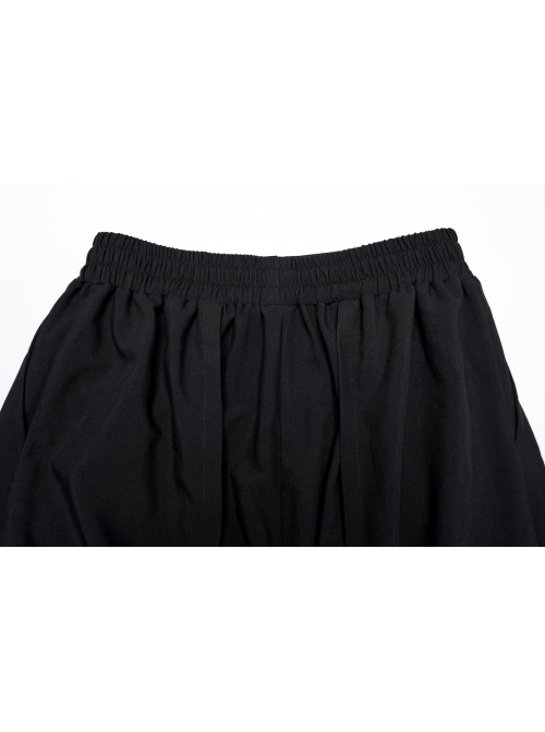 Black Non Stretch Twill Woven Side Personalized Loop Pocket Design Punk Style Loose Cropped Pants