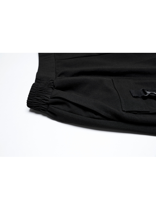 Black Non Stretch Twill Woven Side Personalized Loop Pocket Design Punk Style Loose Cropped Pants