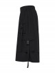 Black Non Stretch Twill Woven Side Personalized Loop Pocket Design Punk Style Loose Cropped Pants