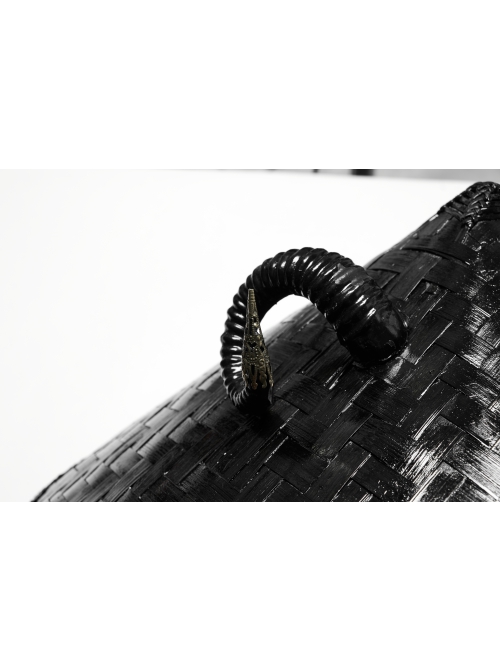 Dark Black Sheep Horns With Natural Bamboo Woven Punk Style Hat