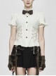 White Cotton Linen Short Bubble Sleeve Back Lace-Up Punk Blouse