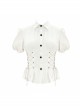White Cotton Linen Short Bubble Sleeve Back Lace-Up Punk Blouse