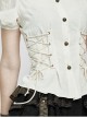 White Cotton Linen Short Bubble Sleeve Back Lace-Up Punk Blouse