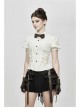 White Cotton Linen Short Bubble Sleeve Back Lace-Up Punk Blouse